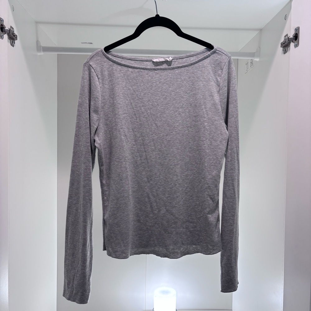 All in Favor Gray Long-Sleeve Boatneck Top